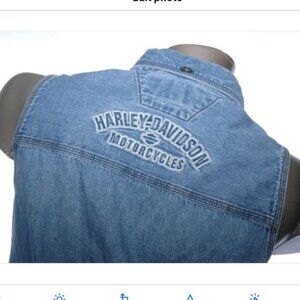 HARLEY DAVIDSON Denim SHIRT Sleeveless Jean Button Up Top Biker Motorcycles  S